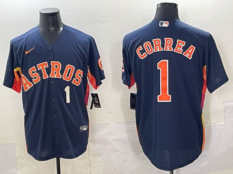 Men 2025 Houston Astros #1 Correa Blue Nike MLB Jersey 8203
